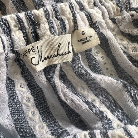 NWT Cafe Marrakesh Blue White Stripe Eyelet Elbow Length Square Neck Shirt Boho - Picture 7 of 9